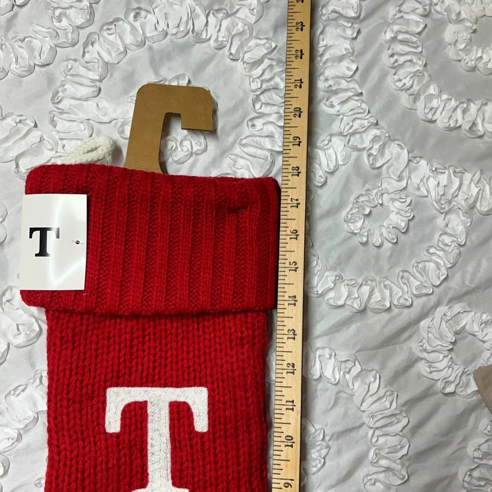 Red Knit Christmas‎ Stocking Monogram T Holiday Decor Country 20